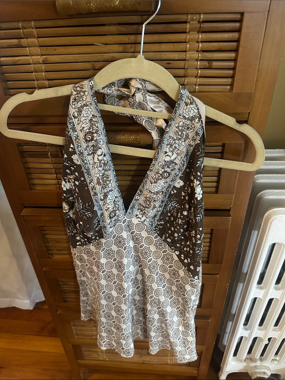Laundry By Shelli Segal Brown and Cream Printed Halter Tank Top